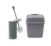 JVL Loop Toilet Brush and Rectangular Lidded Bin-Grey, Polypropylene, One Size