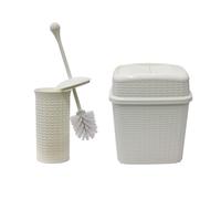 JVL Loop Toilet Brush and Rectangular Lidded Bin - White