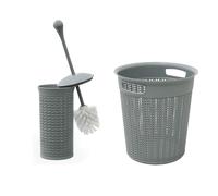 Loop Toilet Brush and Round Plastic Bin JVL Grey One Size