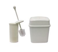 Loop Toilet Brush and Rectangular Lidded Bin JVL White One Size