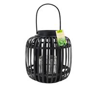 JVL Luna Natural Bamboo Lantern With Handle, Black