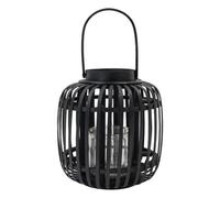 Jvl Luna Natural Bamboo Lantern With Handle - Black, Set Of 2