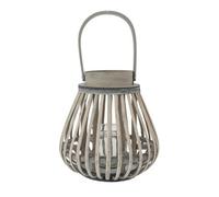 Jvl Luna Natural Bulb Shaped Willow Wood Lantern With Wooden Handle - Grey White Washed, Set Of 2
