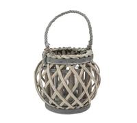 Jvl Luna Natural Round Willow Wood Lantern With Braided Rope Handle - Grey White Washed