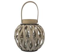 Jvl Luna Natural Round Wood Lantern With Handle - Antique Washed Finish