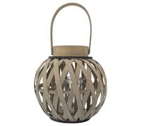 JVL Luna Natural Round Wood Lantern with Handle - Antique Washed, Set of 2 in Light Tan JVL Light Tan