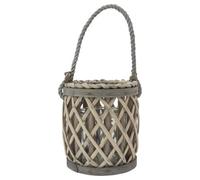 Jvl Luna Natural Willow Wood Lantern With Braided Rope Handle - Grey White Washed