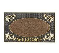 JVL Welcome Metallic Look Rectangular Floral Hard Wearing PVC Entrance Floor Door Mat, Gold/Black, 45 x 75 cm