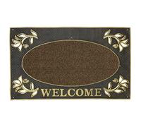 Jvl Metallic Look Welcome Floral Pvc Scraper Doormat 45X75Cm Gold