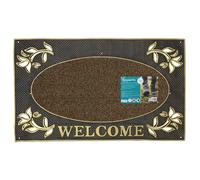 JVL Metallic Look Welcome Floral PVC Scraper Doormat 45x75cm Gold | Size: 45 cm x 75 cm JVL Gold 45 cm x 75 cm