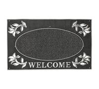 Jvl Metallic Look Welcome Floral Pvc Scraper Doormat 45X75Cm Silver