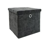 JVL Metro Foldable Cube Organiser Box with Lid, Home Shelf Storage Solution, Black