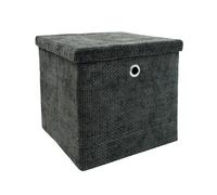 JVL Metro Foldable Fabric Storage Cube with Lid for Home Organisation, Black