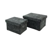 JVL Metro Rectangular Lidded Fabric Storage Baskets for Home Organisation, Set of 2, Black