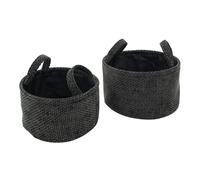 JVL Metro Round Fabric Storage Basket with Handles for Home Organisation, Set of 2, Black