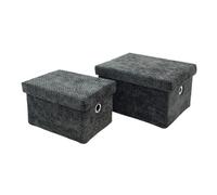 JVL Metro Set of 2 Rectangular Storage Baskets with Lids, Home Tidy Solutions, Black