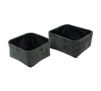 JVL Metro Square Fabric Storage Baskets for Home Organisation, Set of 2, Black