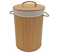 JVL Natural Round Bamboo Collapsible Laundry Basket, Brown, 35 x 50 cm
