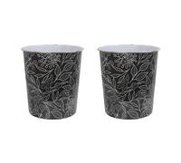 JVL Onyx Round Waste Bin 7L Set of 2 Mono Leaf Decor in Black JVL Black
