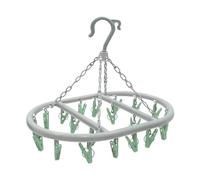 JVL Oval Sock Dryer with 20 Pegs - Hanging Laundry Drying Rack - Light Grey Frame with Green Clips - Indoor & Outdoor Airer