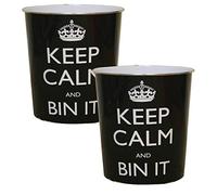 JVL Pair of Black Keep calm and bin it waste paper bin 25 x 26.5cm