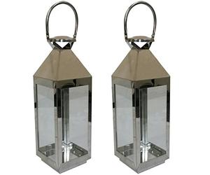 JVL Pair of Stainless Steel Hampton Indoor/Outdoor Candle Light Lanterns, 55 x 16 x 15cm