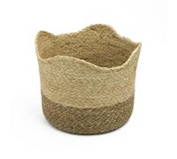 JVL Palma Natural Round Scalloped Storage Basket - Decorative Woven Organizer for Home Storage & Décor