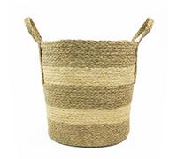 JVL Palma Natural Round Woven Storage Basket for Home Organisation, Brown
