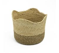 JVL Palma Natural Scalloped Woven Storage Basket for Stylish Home Organisation