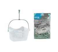 JVL Peg Basket with 100 Plastic Clothes Pegs - Large Capacity Laundry Peg Holder - Assorted Colours