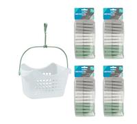 JVL Peg Basket with 48 Large Plastic Clothes Pegs - Strong Laundry Peg Storage Basket - Assorted Colours
