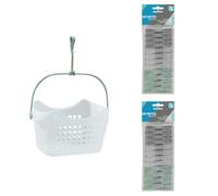 JVL Peg Basket with 48 Soft Grip Plastic Clothes Pegs - Non-Slip Laundry Peg Holder - Assorted Colours
