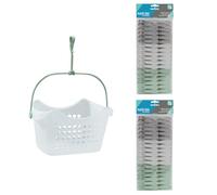 JVL Peg Basket with 72 Plastic Clothes Pegs - Laundry Peg Storage Basket for Washing Line - Assorted Colours