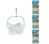 JVL Peg Basket with 72 Plastic Dolly Clothes Pegs - Traditional Style Laundry Peg Holder - Assorted Colours