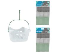 JVL Peg Basket with 96 Large Plastic Clothes Pegs - Laundry Peg Storage Holder for Washing Line - Assorted Colours