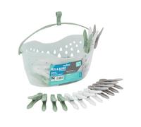 JVL Peg Basket with Handle and 36 Plastic Clothes Pegs - Laundry Storage Holder