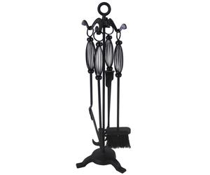 JVL Penine Iron Fireside Fire Tool Set - 5 Piece, Black