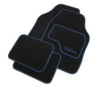 JVL Personalised Universal Black Carpet Car Mat Set with Blue Embroidered Drivers Mat