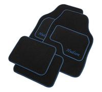 JVL Personalised Universal Black Carpet Car Mat Set with Blue Embroidered Front Mats
