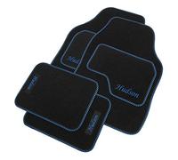 JVL Personalised Universal Black Carpet Car Mat Set with Blue Embroidered Mats