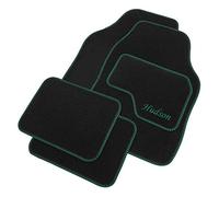 JVL Personalised Universal Black Carpet Car Mat Set with Green Embroidered Drivers Mat