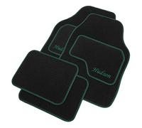 JVL Personalised Universal Black Carpet Car Mat Set with Green Embroidered Front Mats