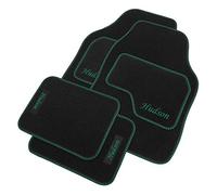 JVL Personalised Universal Black Carpet Car Mat Set with Green Embroidered Mats
