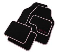 JVL Personalised Universal Black Carpet Car Mat Set with Pink Embroidered Drivers Mat