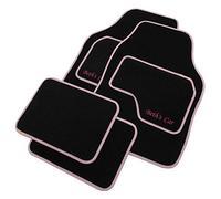 JVL Personalised Universal Black Carpet Car Mat Set with Pink Embroidered Front Mats