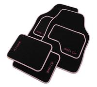 JVL Personalised Universal Black Carpet Car Mat Set with Pink Embroidered Mats