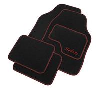 JVL Personalised Universal Black Carpet Car Mat Set with Red Embroidered Drivers Mat