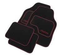 JVL Personalised Universal Black Carpet Car Mat Set with Red Embroidered Front Mats
