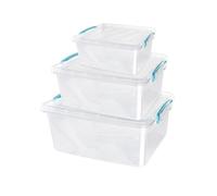 JVL Plastic Clip Lidded Food Storage Box, Stackable & Nestable, Set of 3, 1.6L, 3L, 5L - 1