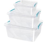 Jvl Plastic Clip Lidded Food Storage Box, Stackable & Nestable, Set Of 3, 1.6L, 3L, 5L